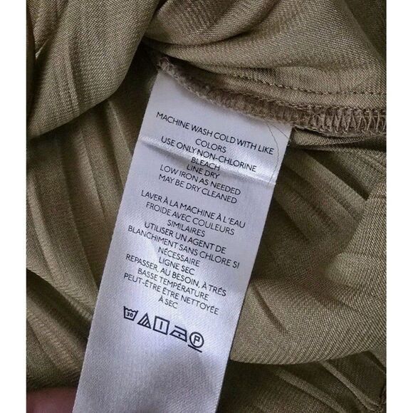 By Anthropologie Lace-Up V-Neck Blouse Size Medium Green Gold Feminine - Picture 6 of 8